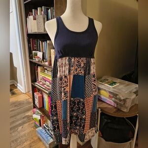 Karen Neuburger Encore Navy Blue Patchwork Nightgown Sleeveless Lounge Dress S
